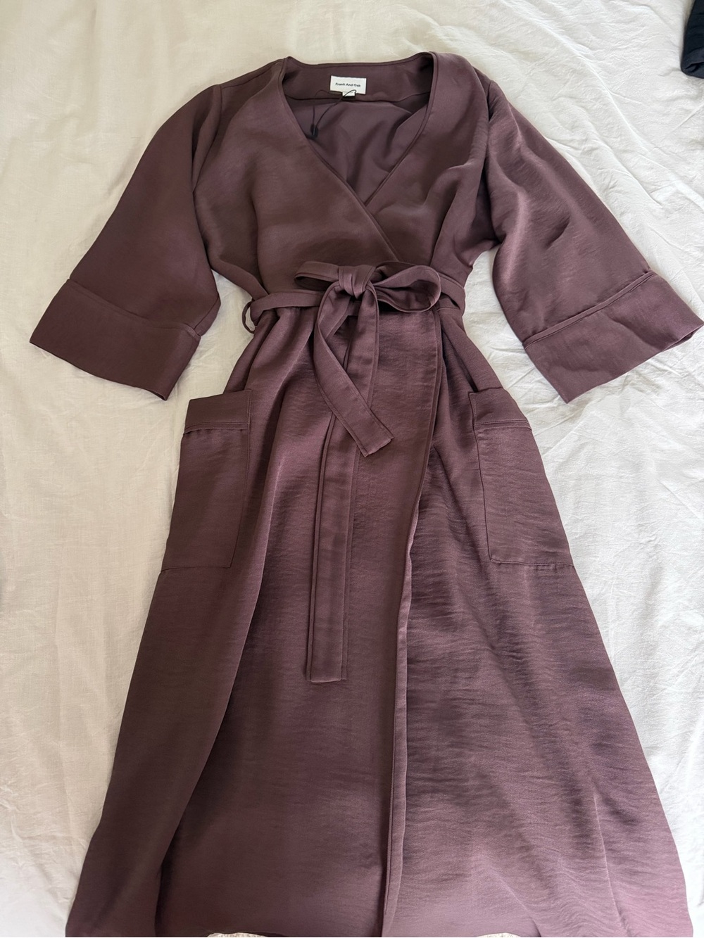 Frank & Oak Deep Plum Wrap Midi Dress